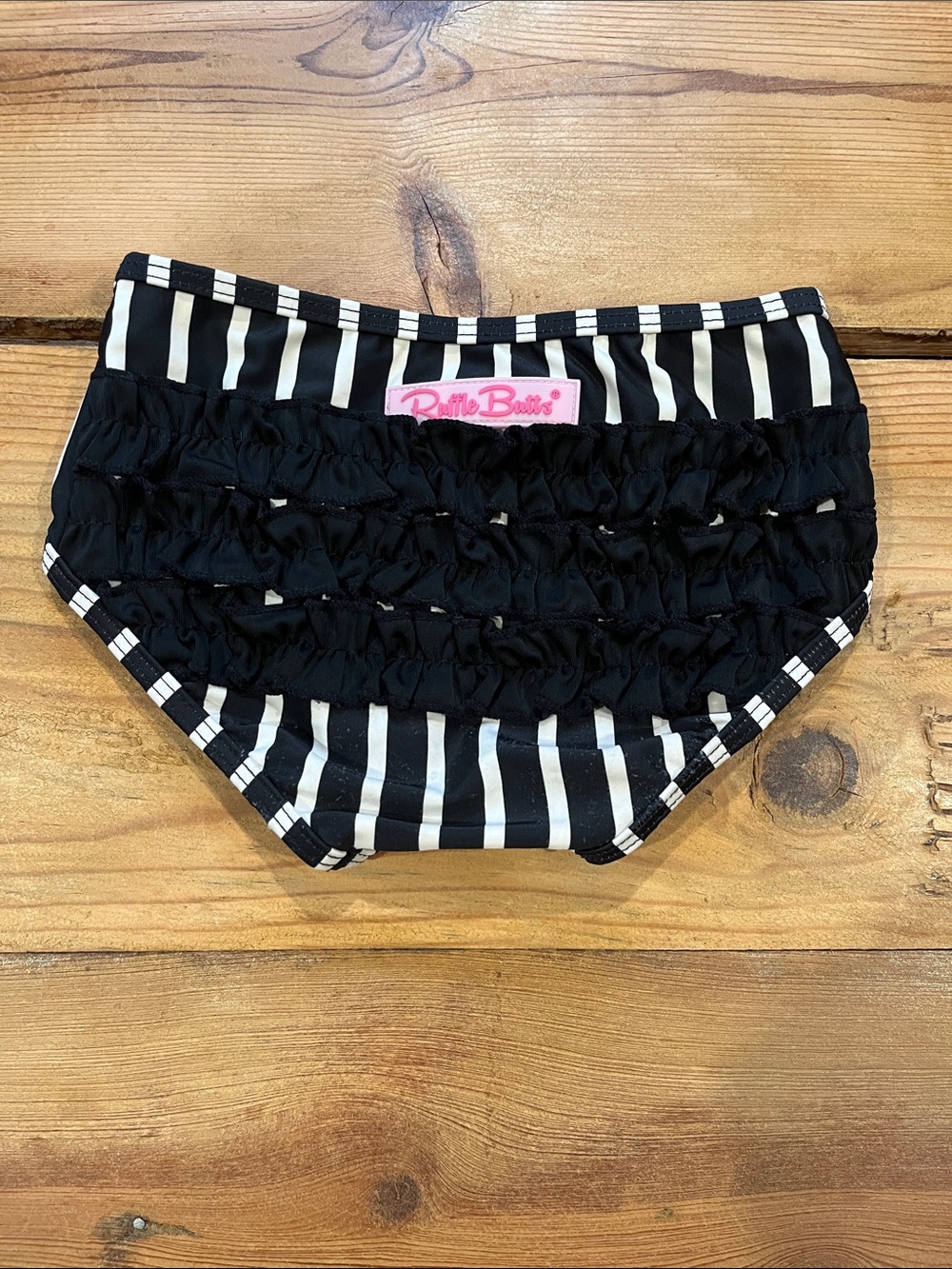 RUFFLE BUTTS 4T Black Stripe Ruffed Bum Swim Bottoms